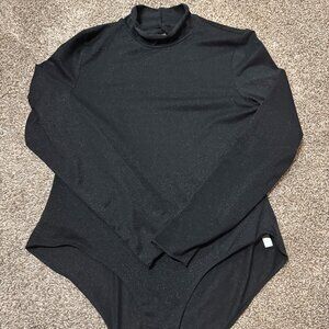 Daily Practice Shimmer Open-Back Mockneck Long‎ Sleeve Bodysuit Black Size Large